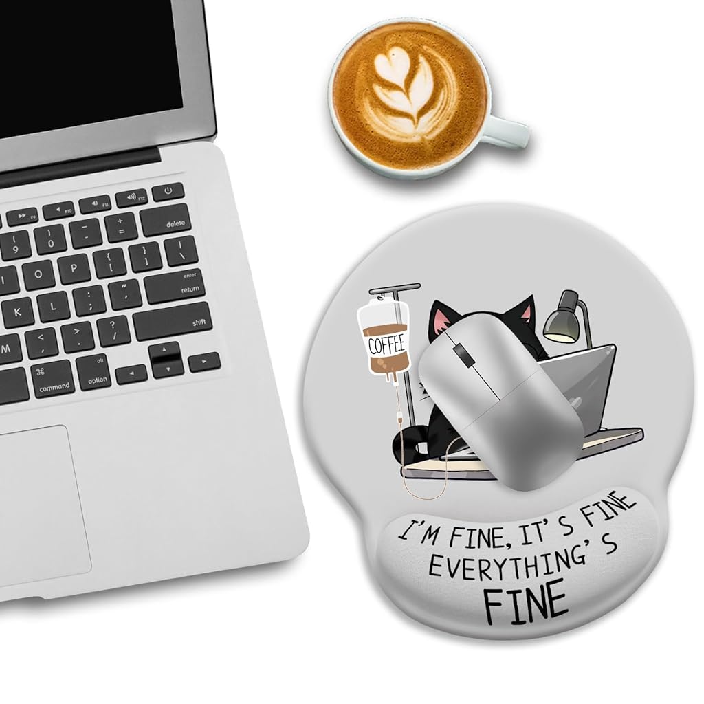 ZORBES® Mouse Pad with Wrist Support, Funny Cat Ergonomic Mouse Pad with Wrist Support I'm Fine Motivational Memo Design, Soft Gel Rest, Non-Slip Mouse Mat for Office & Home ZORBES® Mouse Pad with Wrist Support, Funny Cat Ergonomic Mouse Pad with Wrist Support I'm Fine Motivational Memo Design, Soft Gel Rest, Non-Slip Mouse Mat for Office & Home